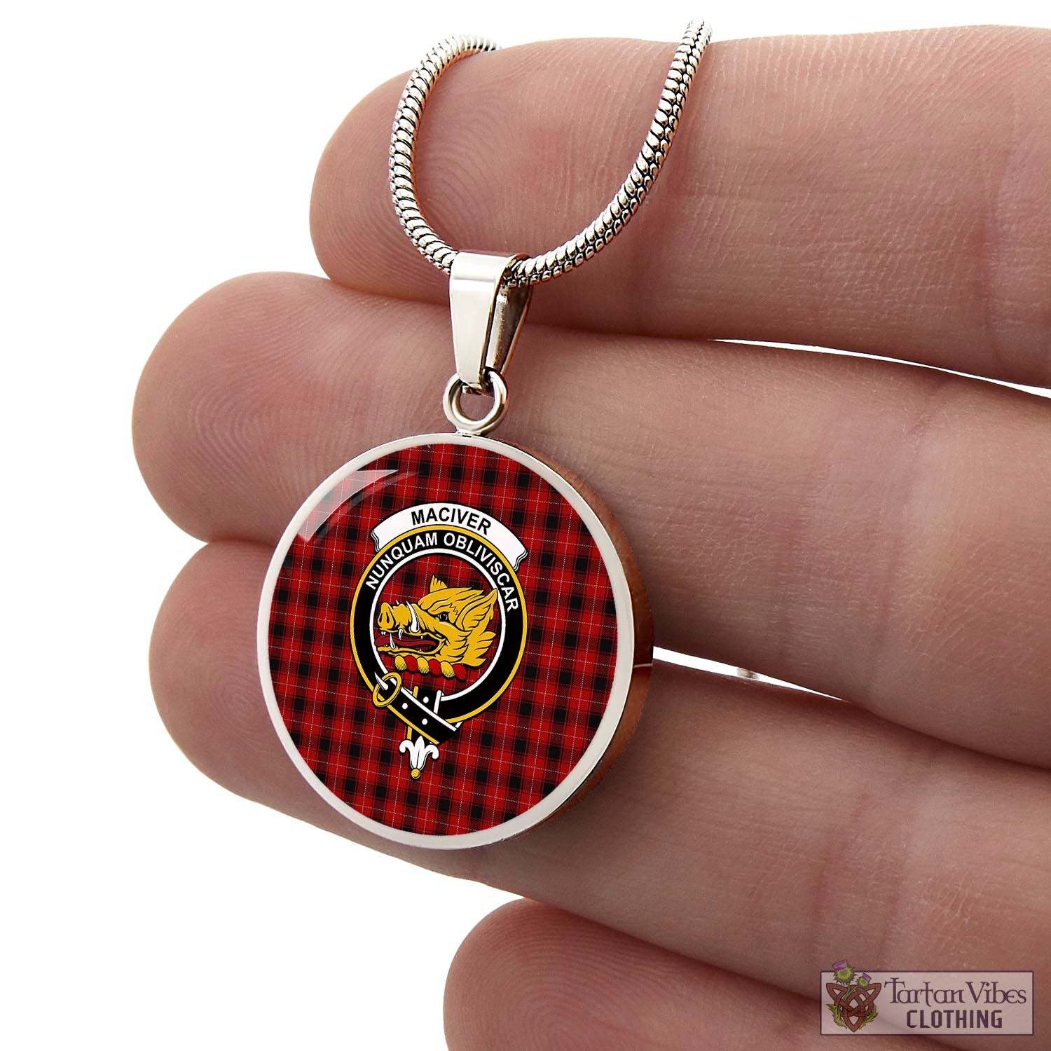 Tartan Vibes Clothing MacIver Tartan Circle Necklace with Family Crest