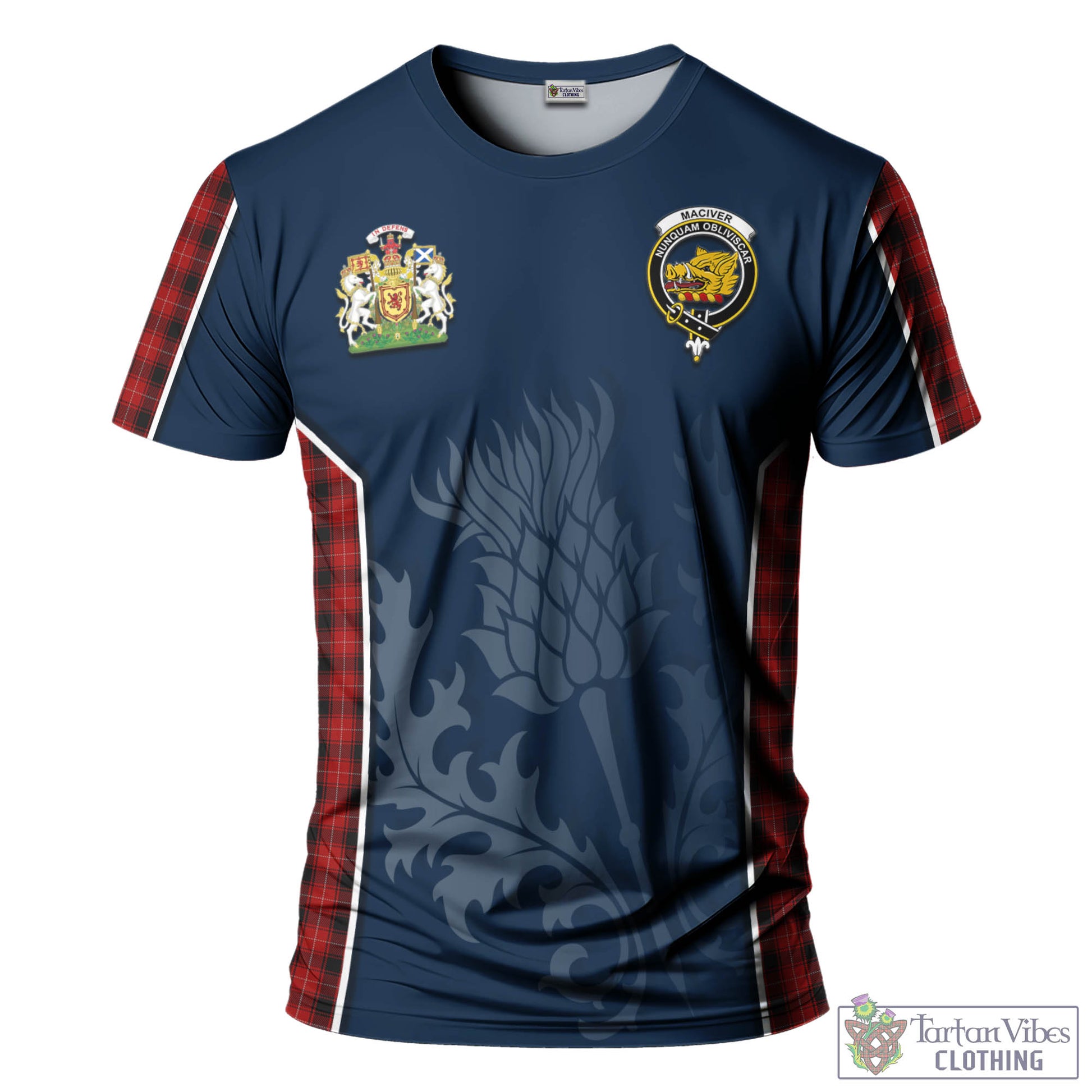 Tartan Vibes Clothing MacIver Tartan T-Shirt with Family Crest and Scottish Thistle Vibes Sport Style