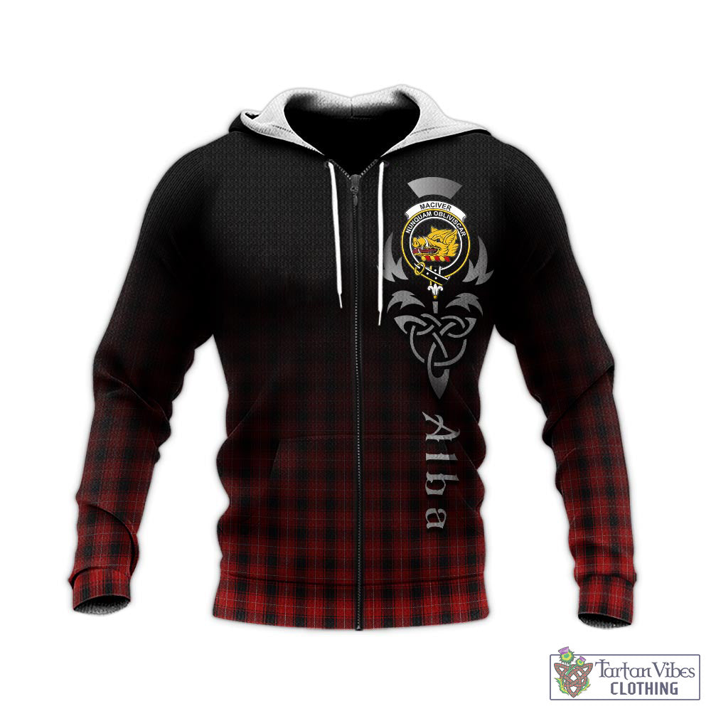 Tartan Vibes Clothing MacIver Tartan Knitted Hoodie Featuring Alba Gu Brath Family Crest Celtic Inspired