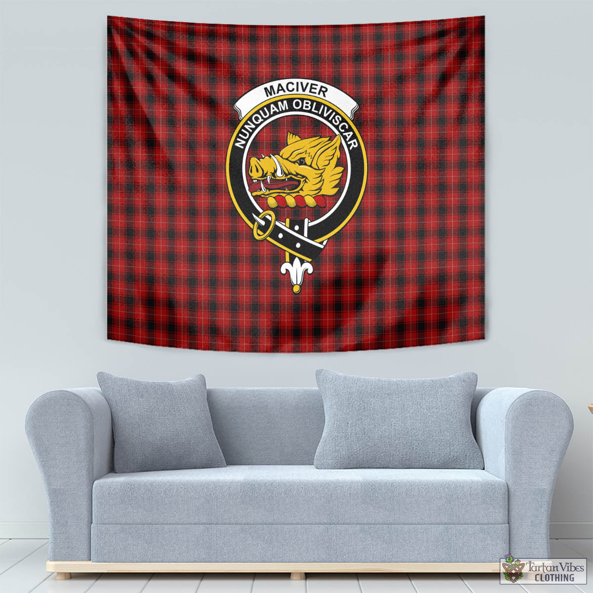 Tartan Vibes Clothing MacIver Tartan Tapestry Wall Hanging and Home Decor for Room with Family Crest