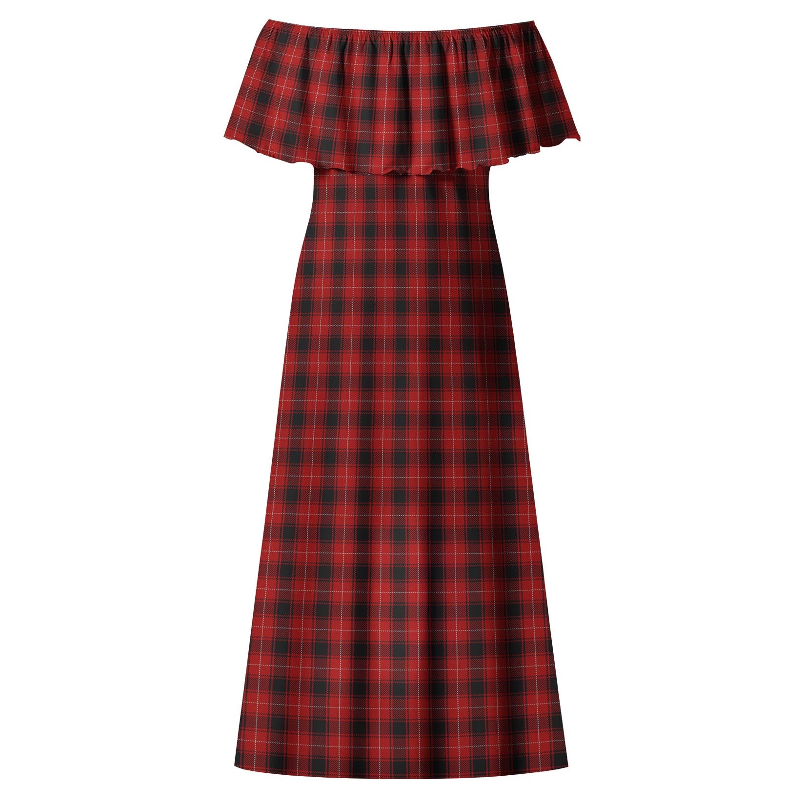 MacIver Tartan Off Shoulder Long Dress - Tartanvibesclothing