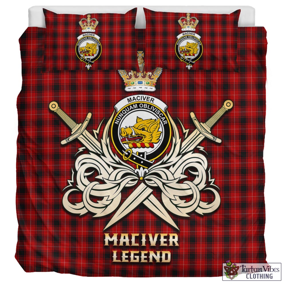 Tartan Vibes Clothing MacIver Tartan Bedding Set with Clan Crest and the Golden Sword of Courageous Legacy