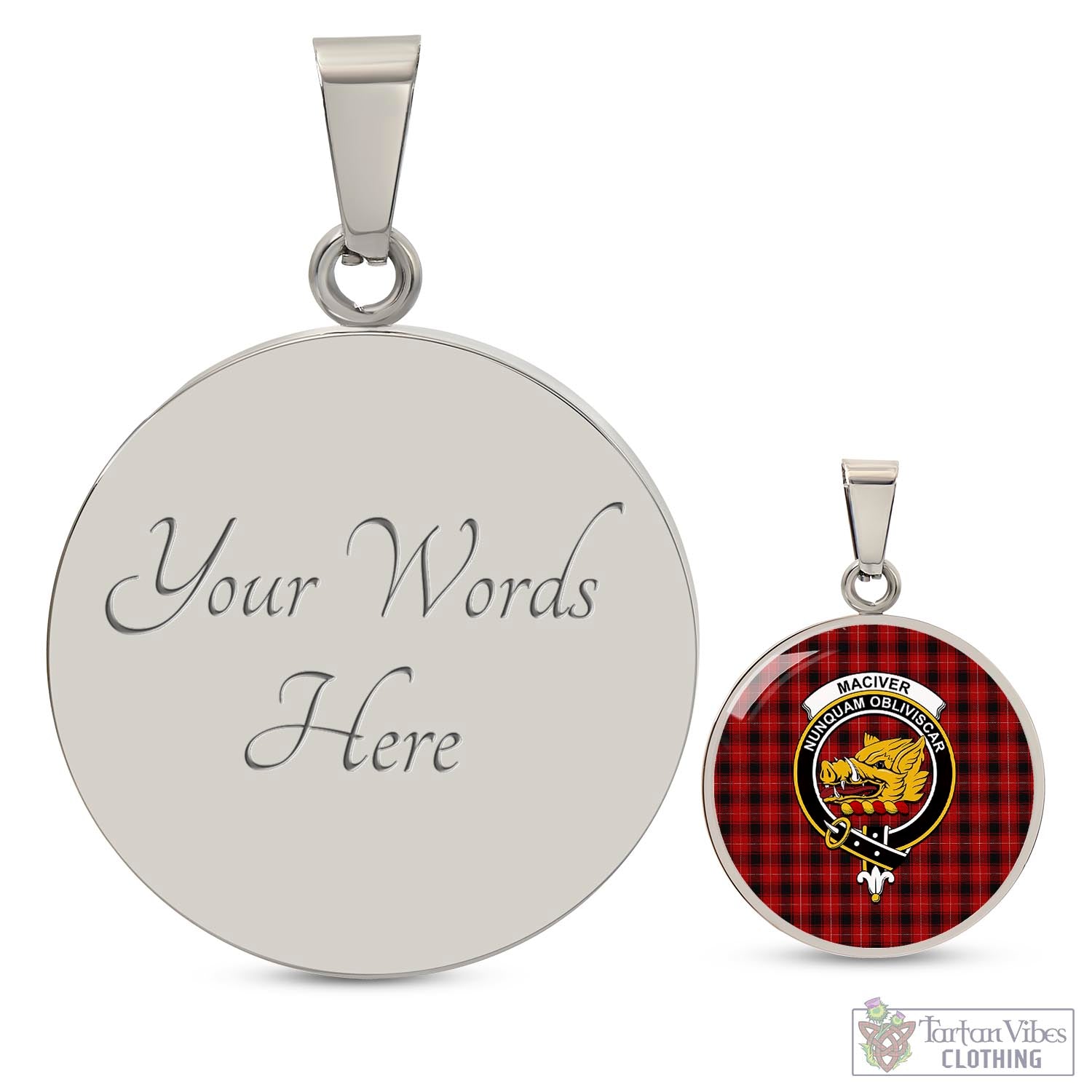 Tartan Vibes Clothing MacIver Tartan Circle Necklace with Family Crest