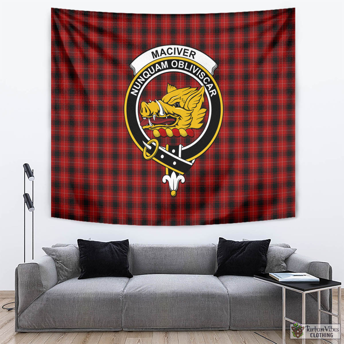 Tartan Vibes Clothing MacIver Tartan Tapestry Wall Hanging and Home Decor for Room with Family Crest