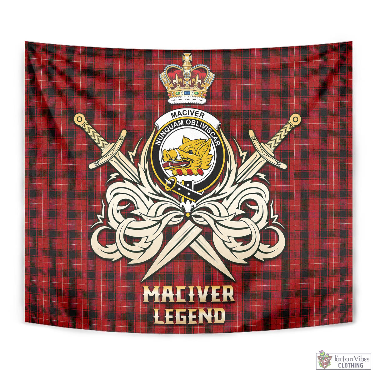 Tartan Vibes Clothing MacIver Tartan Tapestry with Clan Crest and the Golden Sword of Courageous Legacy