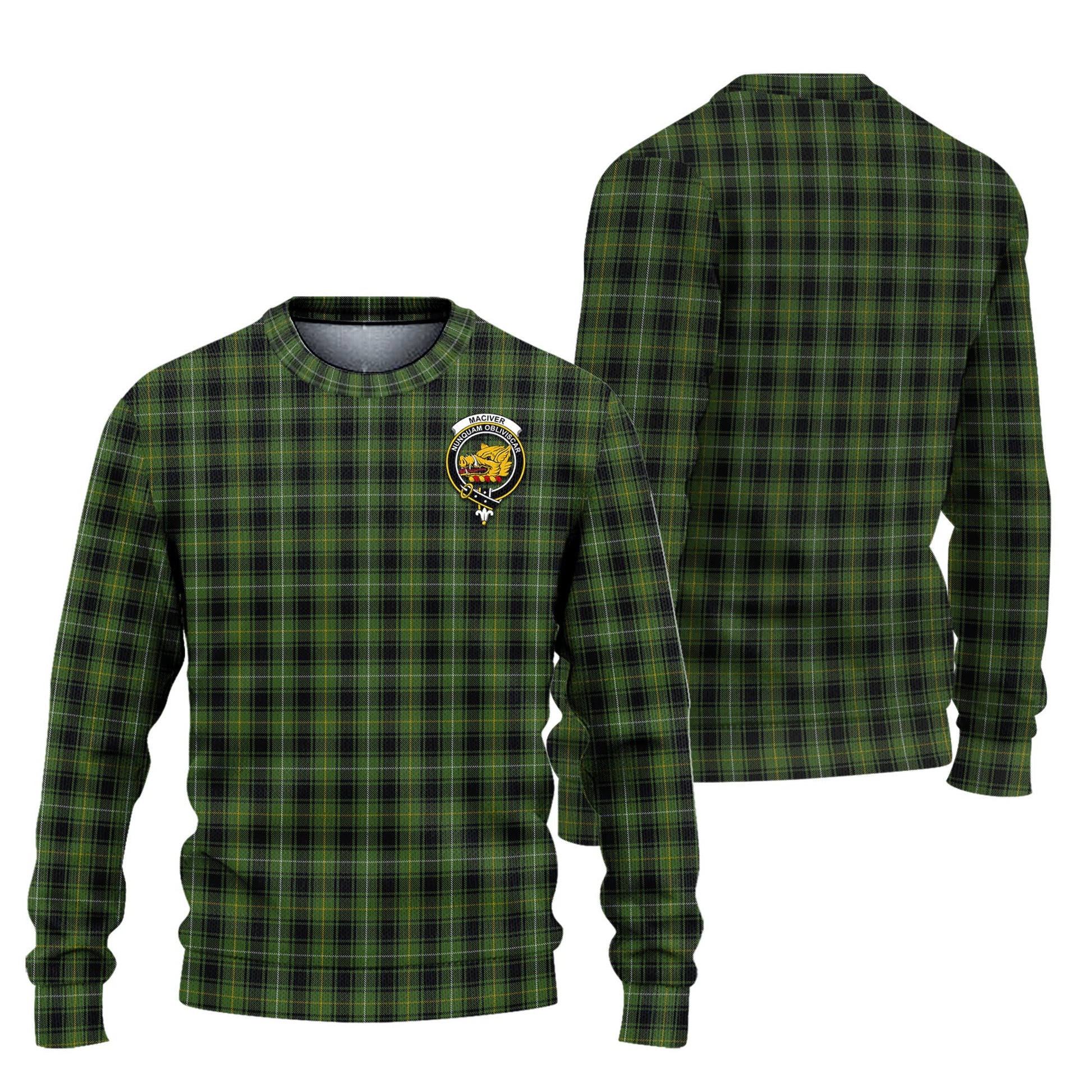 MacIver Hunting Tartan Knitted Sweater with Family Crest Unisex - Tartanvibesclothing