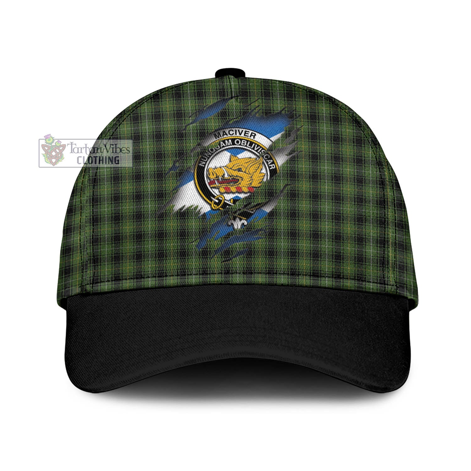 Tartan Vibes Clothing MacIver Hunting Tartan Classic Cap with Family Crest In Me Style