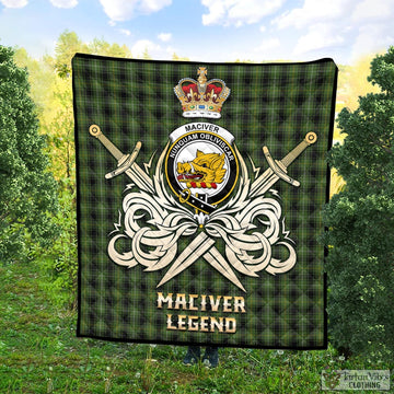 MacIver Hunting Tartan Quilt with Clan Crest and the Golden Sword of Courageous Legacy