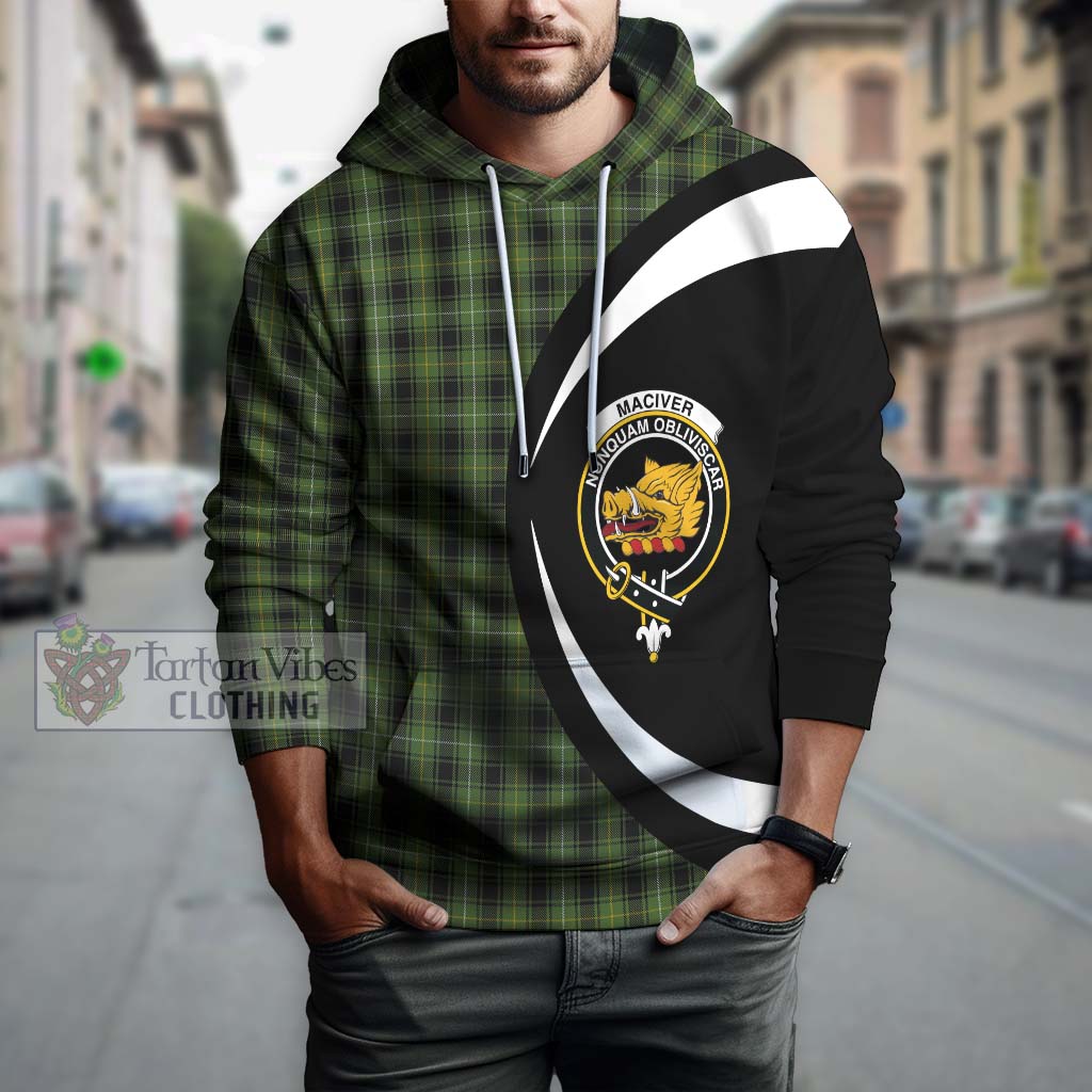 Tartan Vibes Clothing MacIver Hunting Tartan Hoodie with Family Crest Circle Style