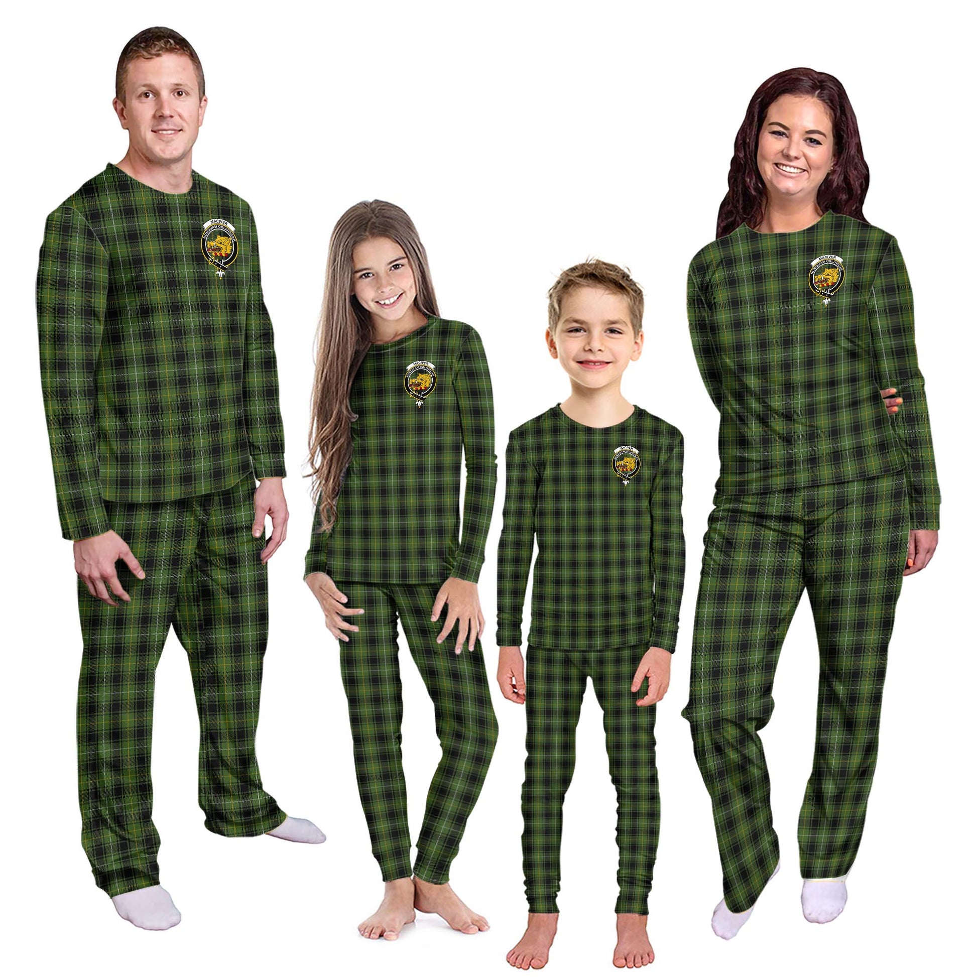 MacIver Hunting Tartan Pajamas Family Set with Family Crest - Tartanvibesclothing