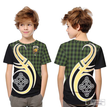 MacIver Hunting Tartan Kid T-Shirt with Family Crest and Celtic Symbol Style