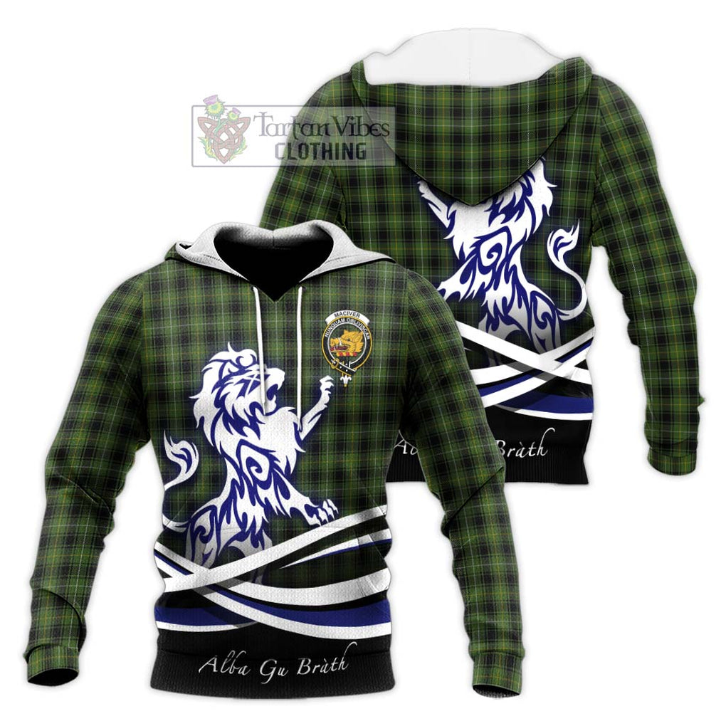 MacIver Hunting Tartan Knitted Hoodie with Alba Gu Brath Regal Lion Emblem Unisex Knitted Pullover Hoodie - Tartanvibesclothing Shop