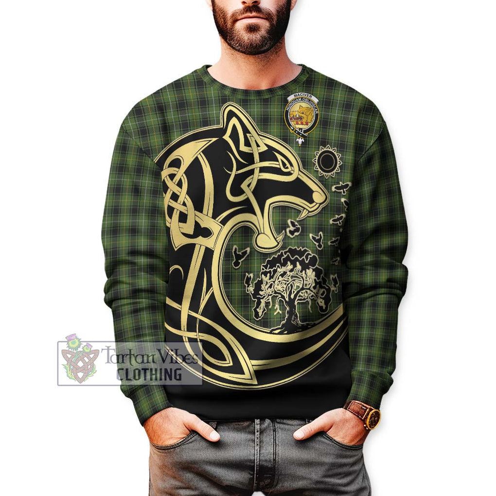 MacIver Hunting Tartan Sweatshirt with Family Crest Celtic Wolf Style Unisex - Tartan Vibes Clothing