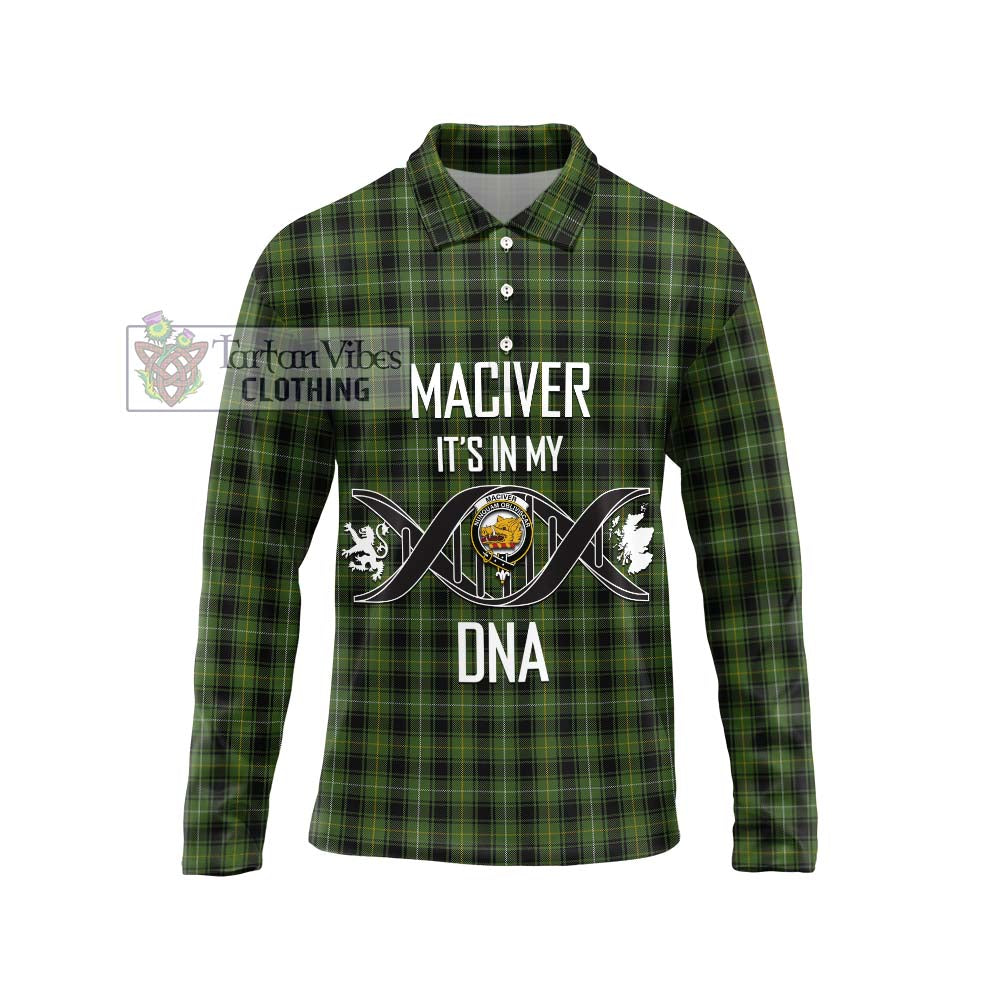 MacIver Hunting Tartan Long Sleeve Polo Shirt with Family Crest DNA In Me Style Unisex - Tartanvibesclothing Shop