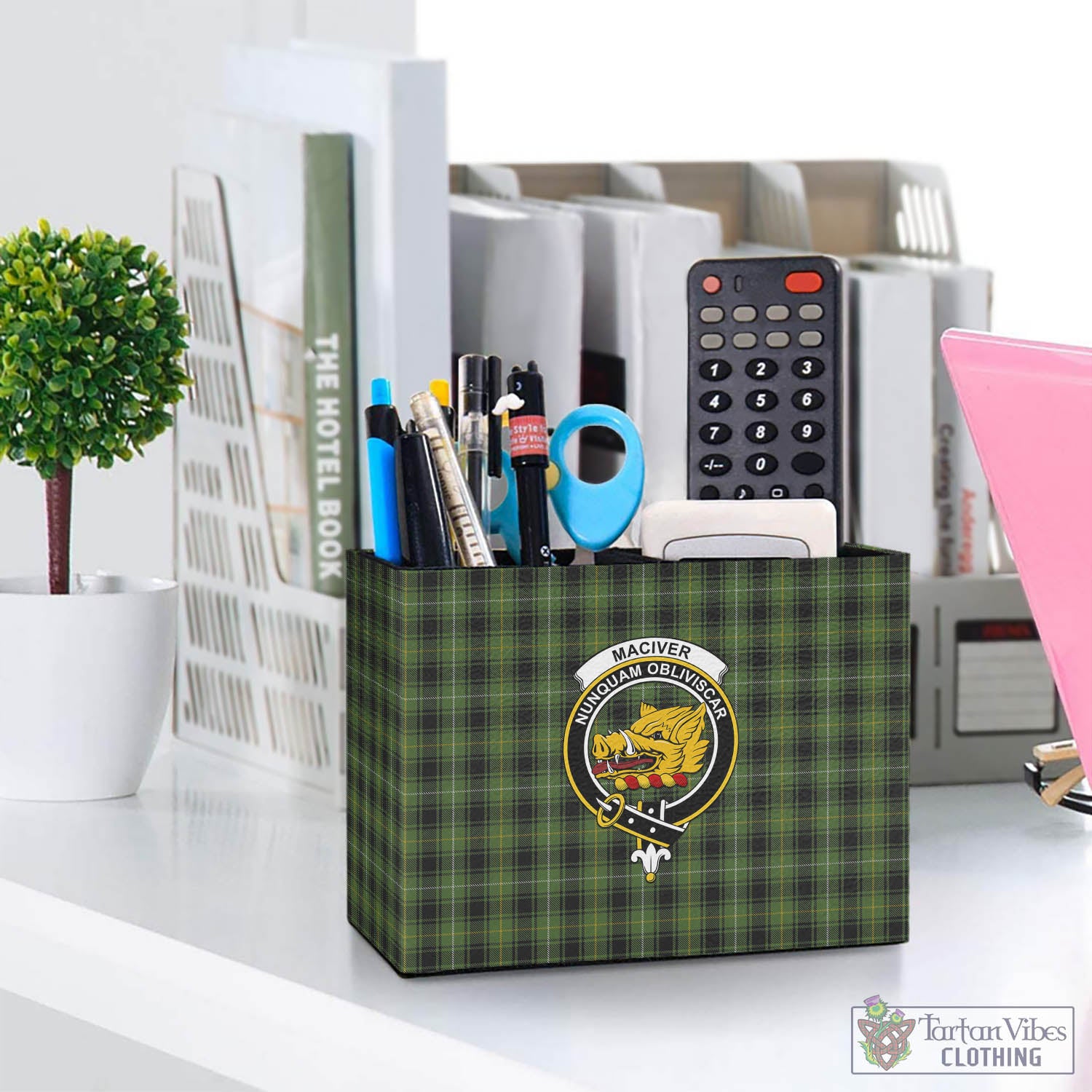 Tartan Vibes Clothing MacIver Hunting Tartan Pen Holder with Family Crest