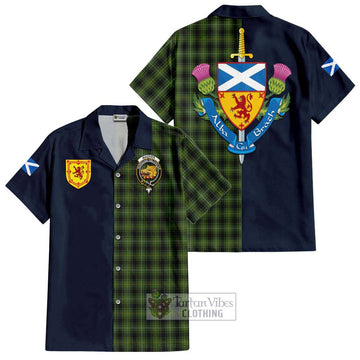 MacIver Hunting Tartan Short Sleeve Button Shirt Alba with Scottish Lion Royal Arm Half Style