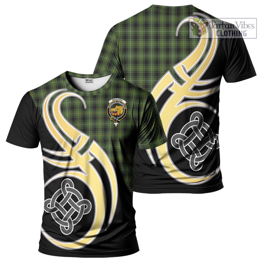 Tartan Vibes Clothing MacIver Hunting Tartan T-Shirt with Family Crest and Celtic Symbol Style