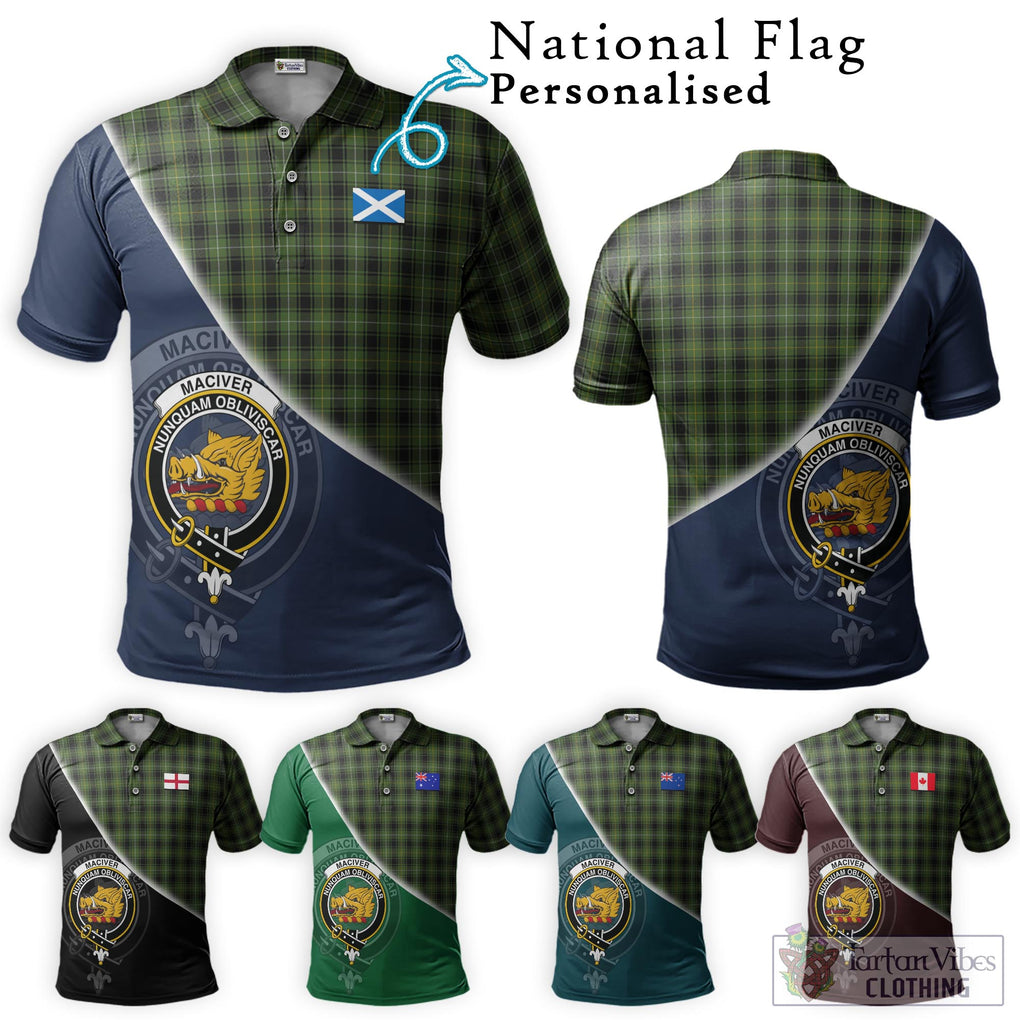 MacIver Hunting Tartan Polo Shirt with Personalised National Flag and Family Crest Half Style Maroon - Tartanvibesclothing Shop