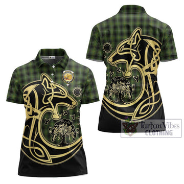 MacIver Hunting Tartan Women's Polo Shirt with Family Crest Celtic Wolf Style