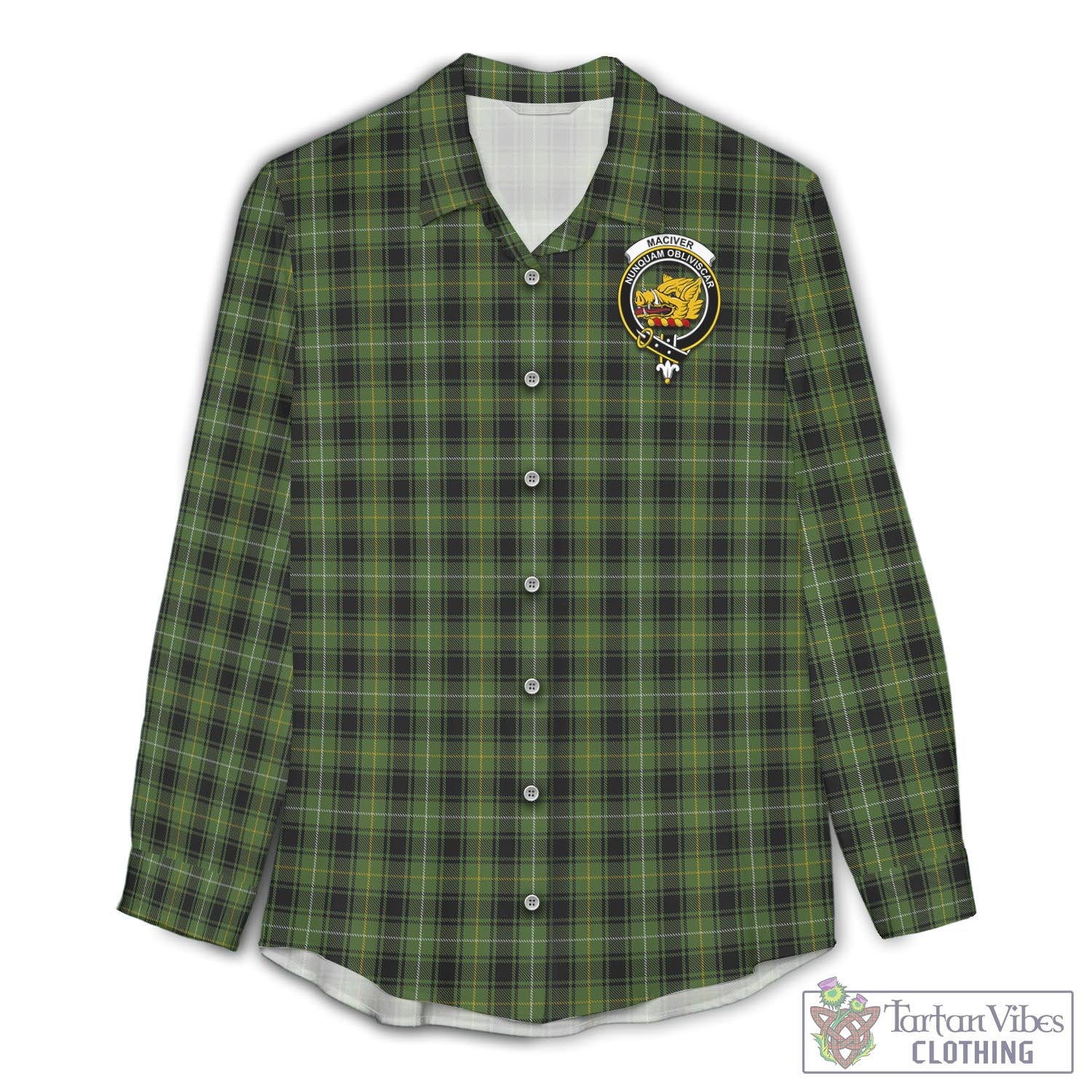 Tartan Vibes Clothing MacIver Hunting Tartan Womens Casual Shirt with Family Crest