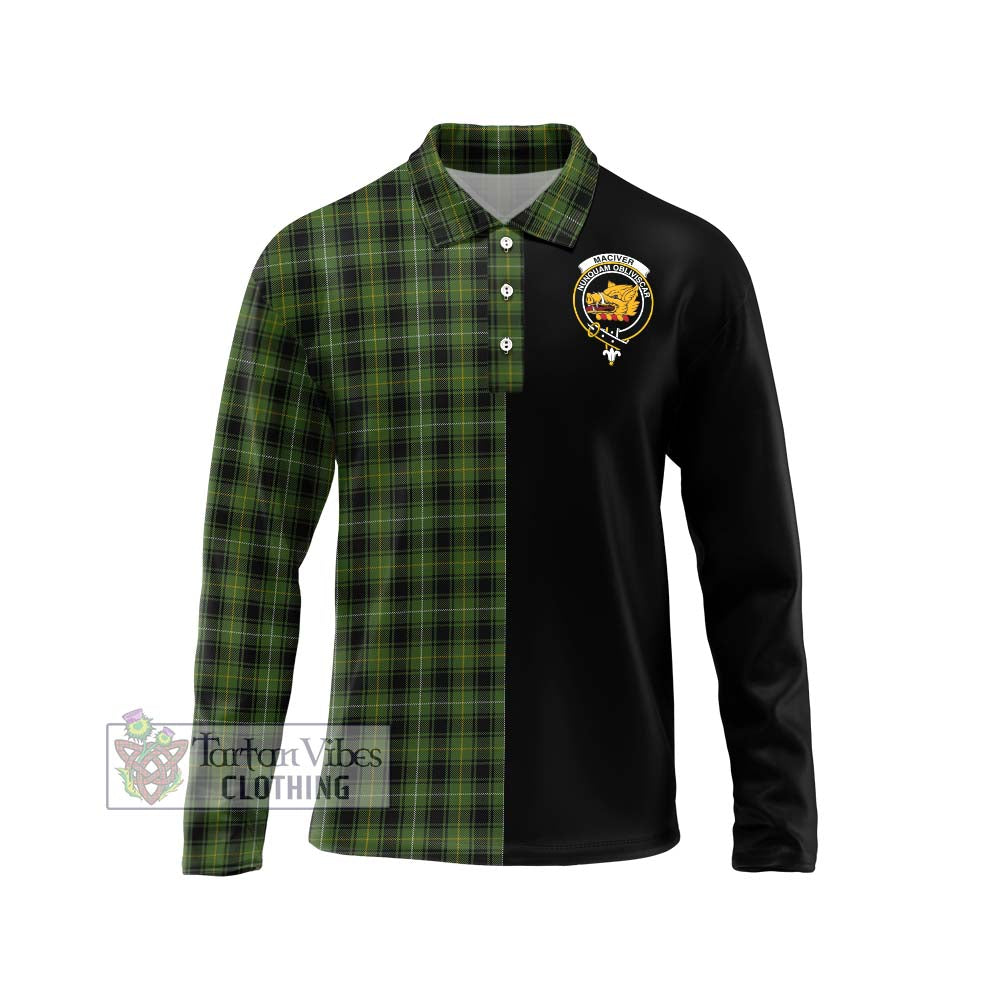 MacIver Hunting Tartan Long Sleeve Polo Shirt with Family Crest and Half Of Me Style Unisex - Tartanvibesclothing Shop