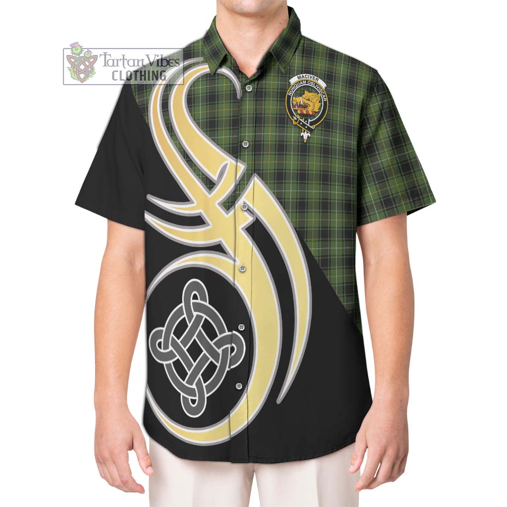 MacIver Hunting Tartan Short Sleeve Button Shirt with Family Crest and Celtic Symbol Style Kid - Tartan Vibes Clothing