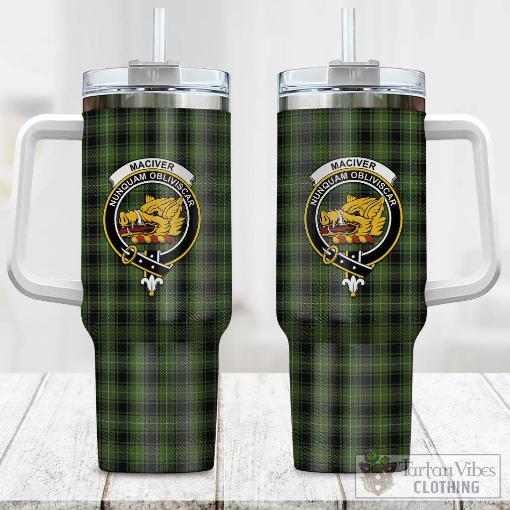 Tartan Vibes Clothing MacIver Hunting Tartan and Family Crest Tumbler with Handle