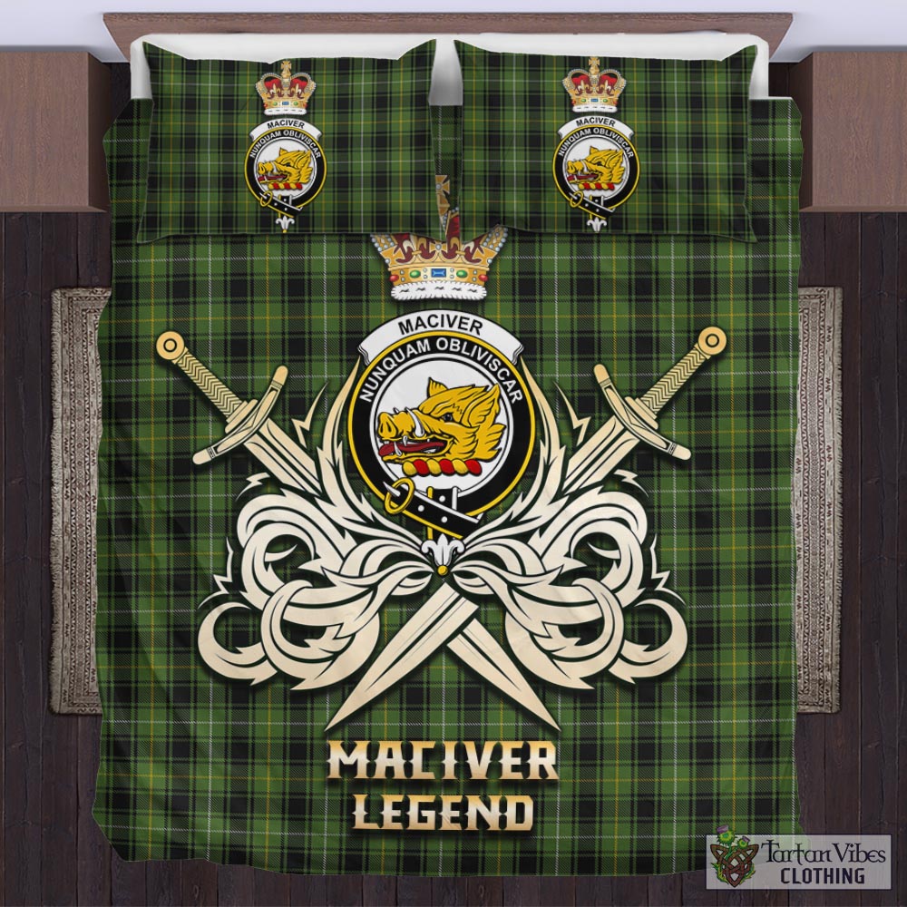 Tartan Vibes Clothing MacIver Hunting Tartan Bedding Set with Clan Crest and the Golden Sword of Courageous Legacy