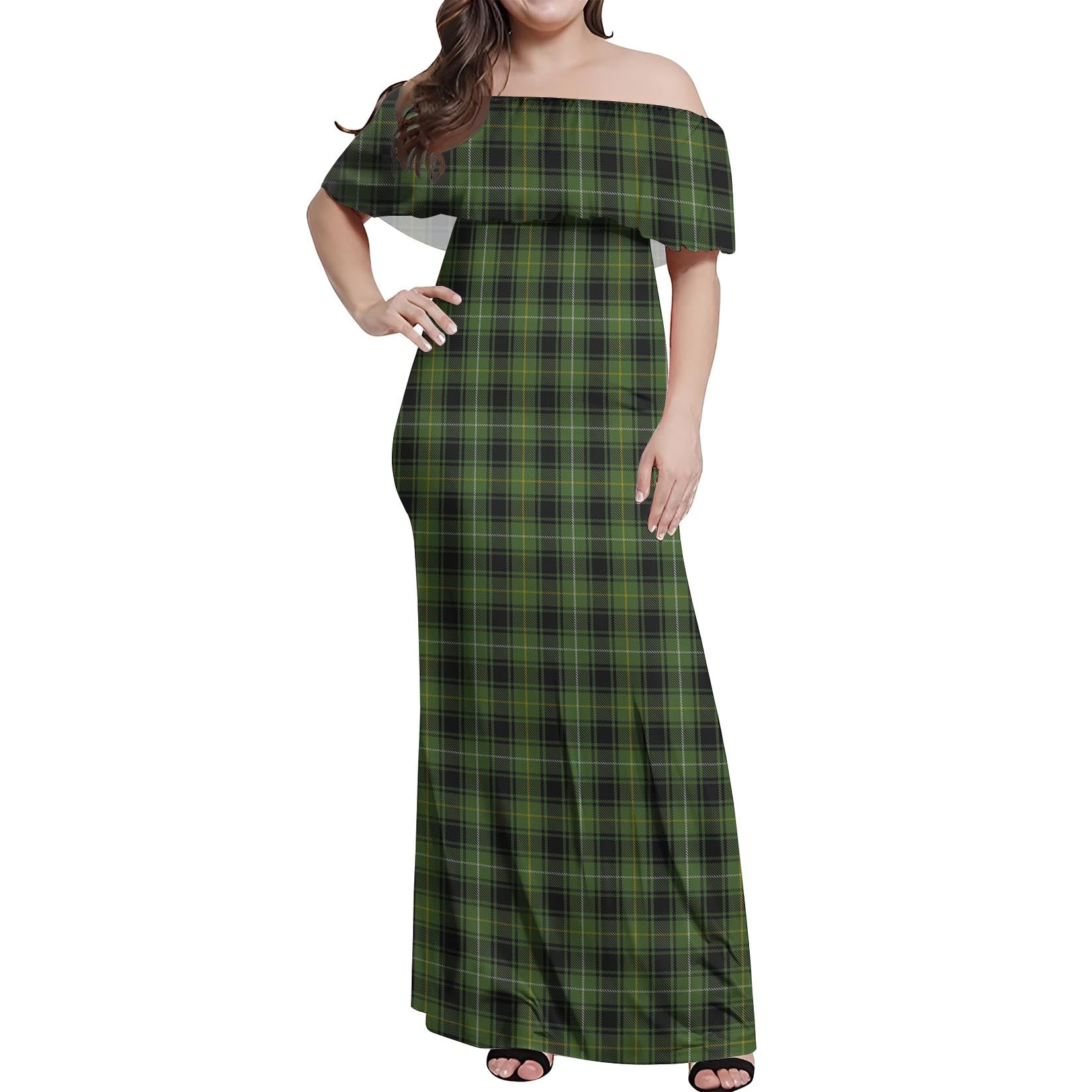 MacIver Hunting Tartan Off Shoulder Long Dress Women's Dress - Tartanvibesclothing