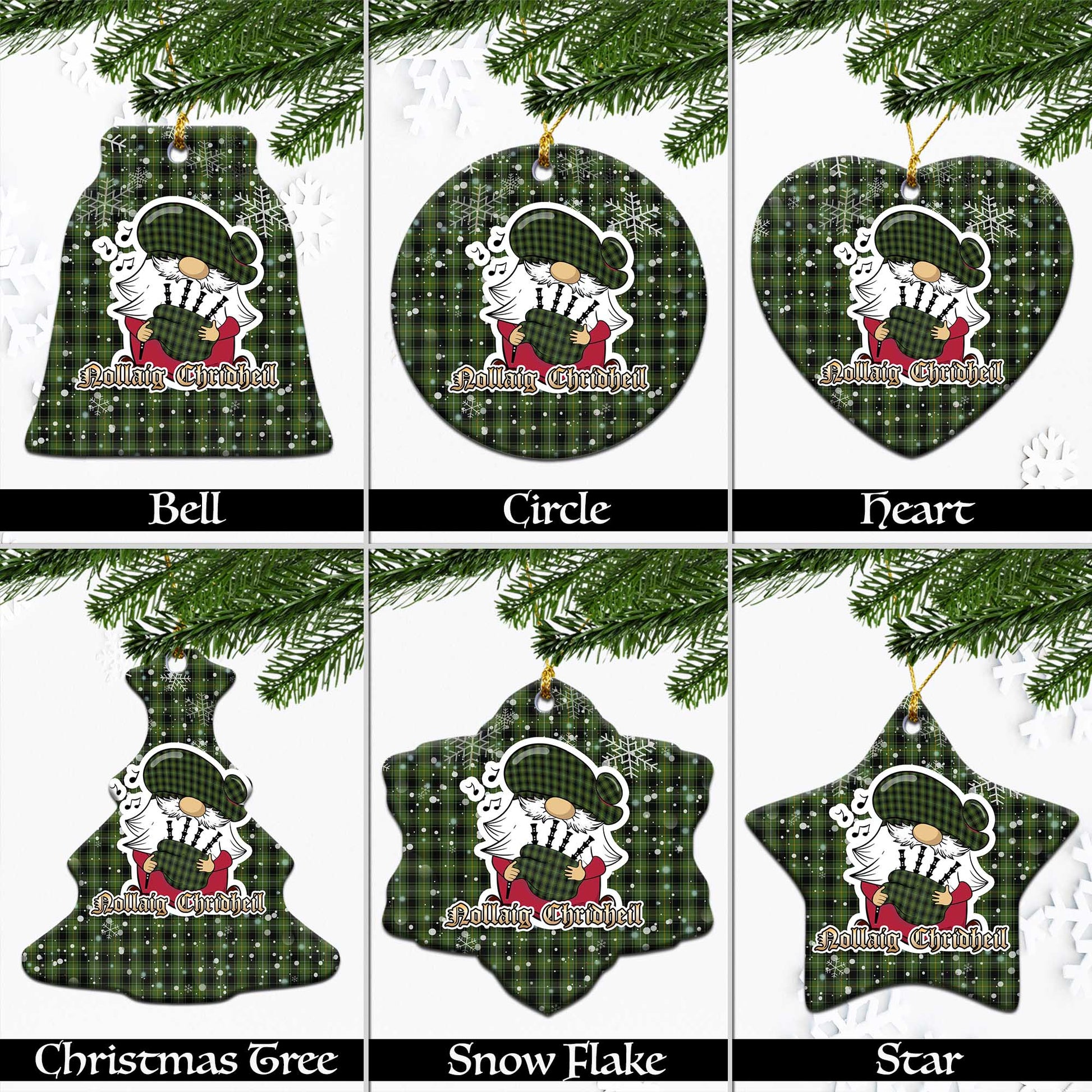 MacIver Hunting Tartan Christmas Ornaments with Scottish Gnome Playing Bagpipes Ceramic - Tartanvibesclothing