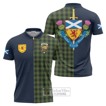 MacIver Hunting Tartan Zipper Polo Shirt Alba with Scottish Lion Royal Arm Half Style