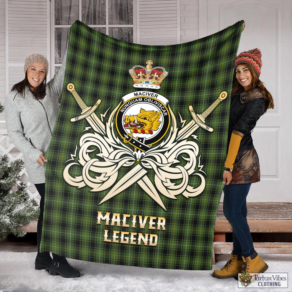 Tartan Vibes Clothing MacIver Hunting Tartan Blanket with Clan Crest and the Golden Sword of Courageous Legacy