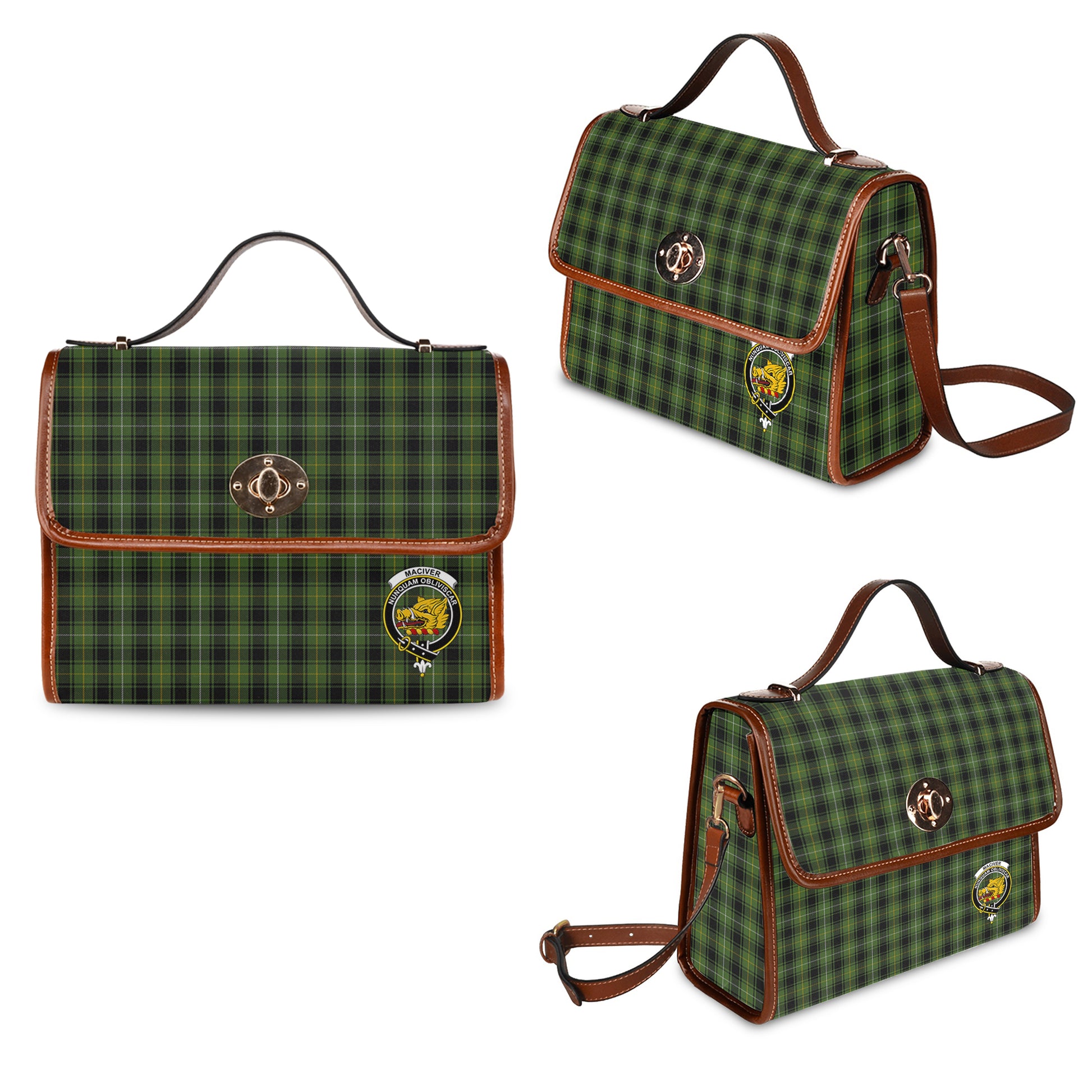 maciver-hunting-tartan-leather-strap-waterproof-canvas-bag-with-family-crest