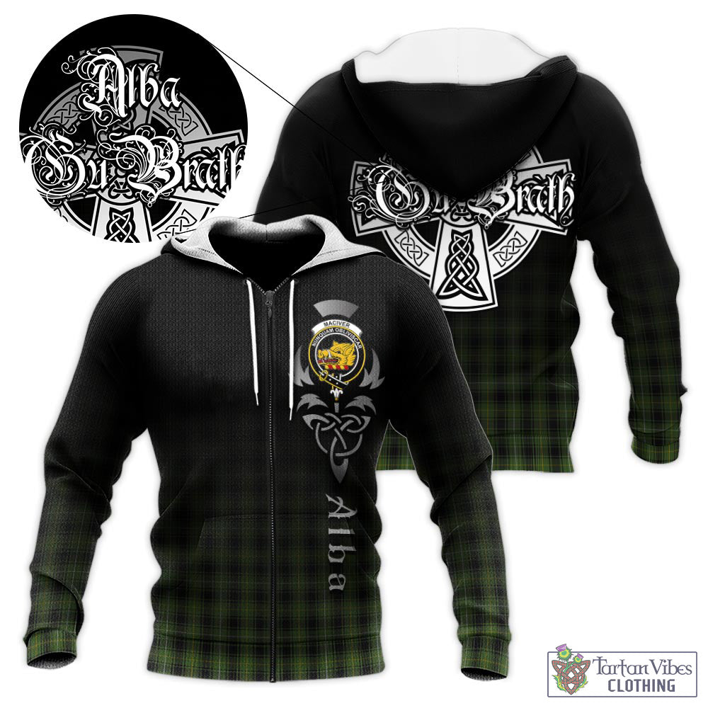 Tartan Vibes Clothing MacIver Hunting Tartan Knitted Hoodie Featuring Alba Gu Brath Family Crest Celtic Inspired