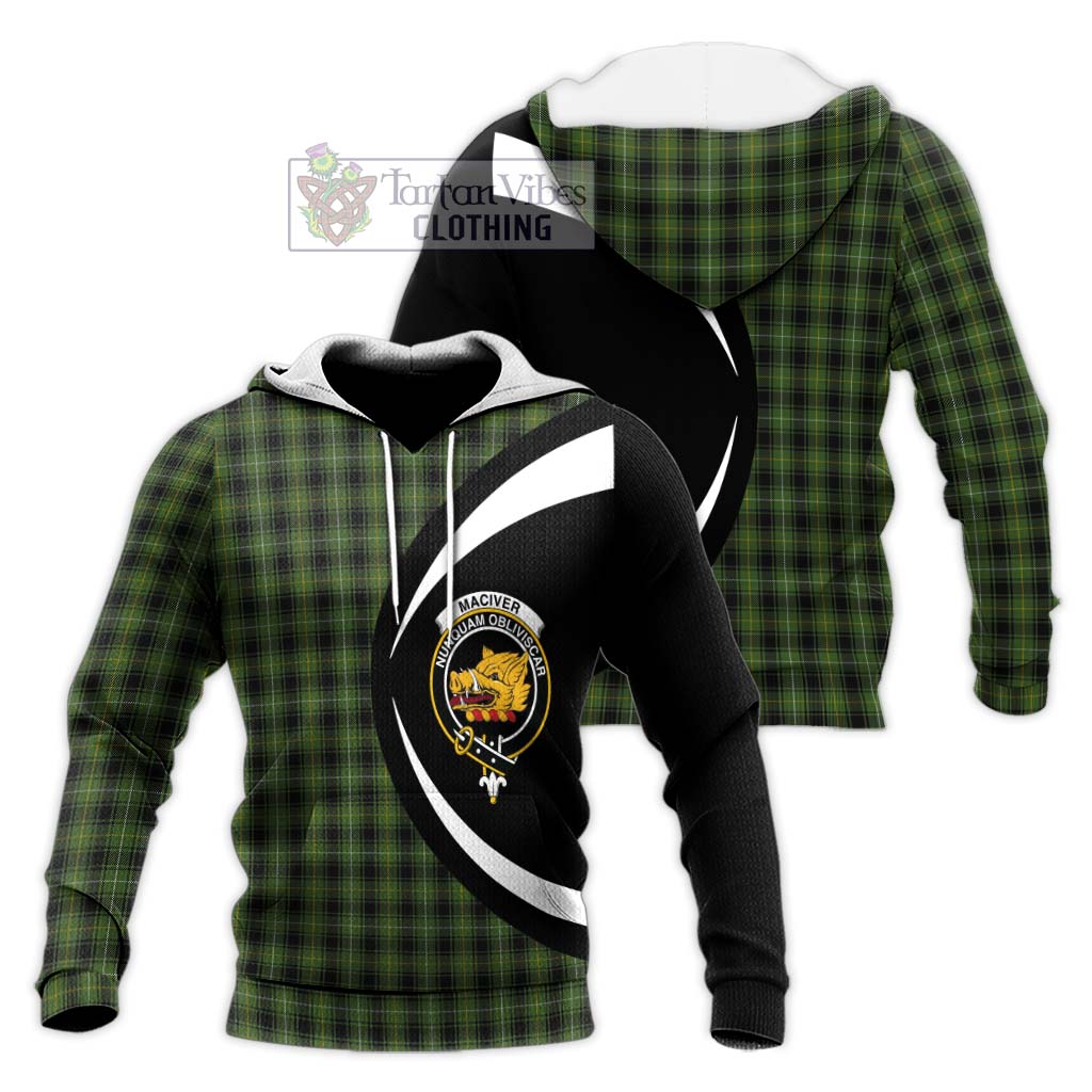 MacIver Hunting Tartan Knitted Hoodie with Family Crest Circle Style Unisex Knitted Pullover Hoodie - Tartan Vibes Clothing