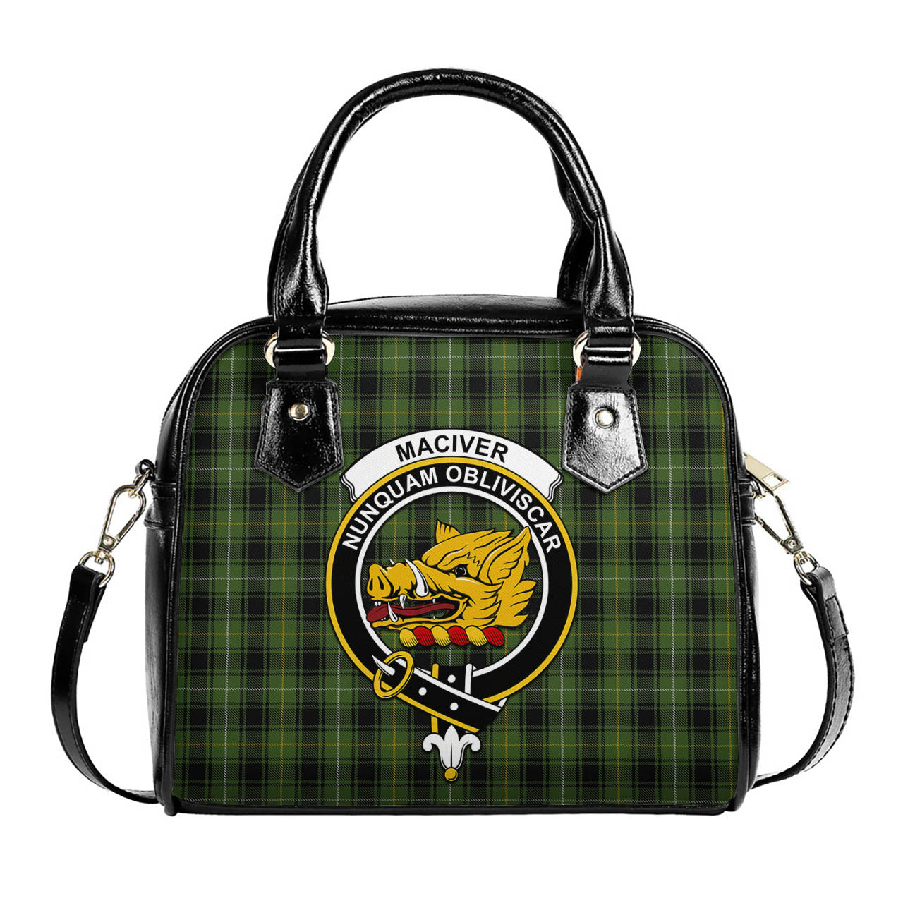 MacIver Hunting Tartan Shoulder Handbags with Family Crest One Size 6*25*22 cm - Tartanvibesclothing