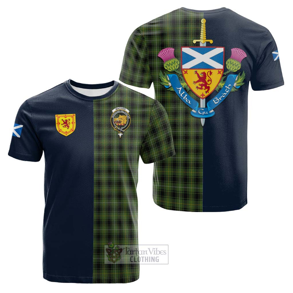 Tartan Vibes Clothing MacIver Hunting Tartan Cotton T-shirt with Scottish Lion Royal Arm Half Style