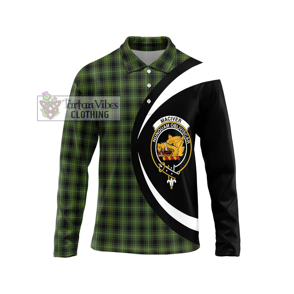 MacIver Hunting Tartan Long Sleeve Polo Shirt with Family Crest Circle Style Unisex - Tartan Vibes Clothing