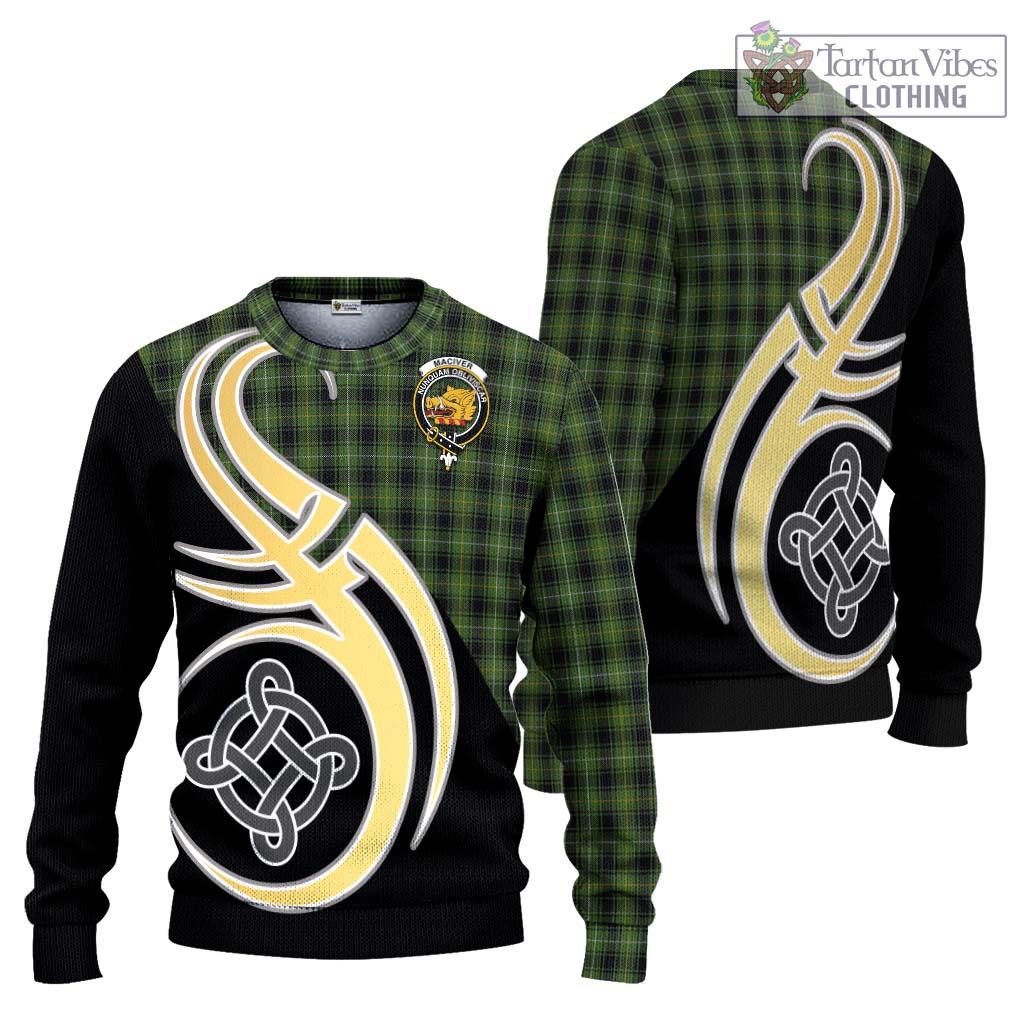 MacIver Hunting Tartan Knitted Sweater with Family Crest and Celtic Symbol Style Unisex - Tartan Vibes Clothing