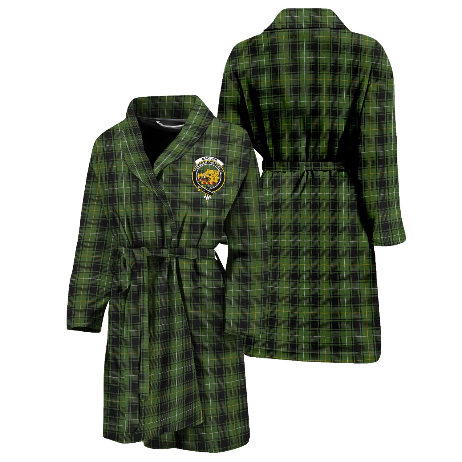 MacIver Hunting Tartan Bathrobe with Family Crest Unisex S - Tartan Vibes Clothing