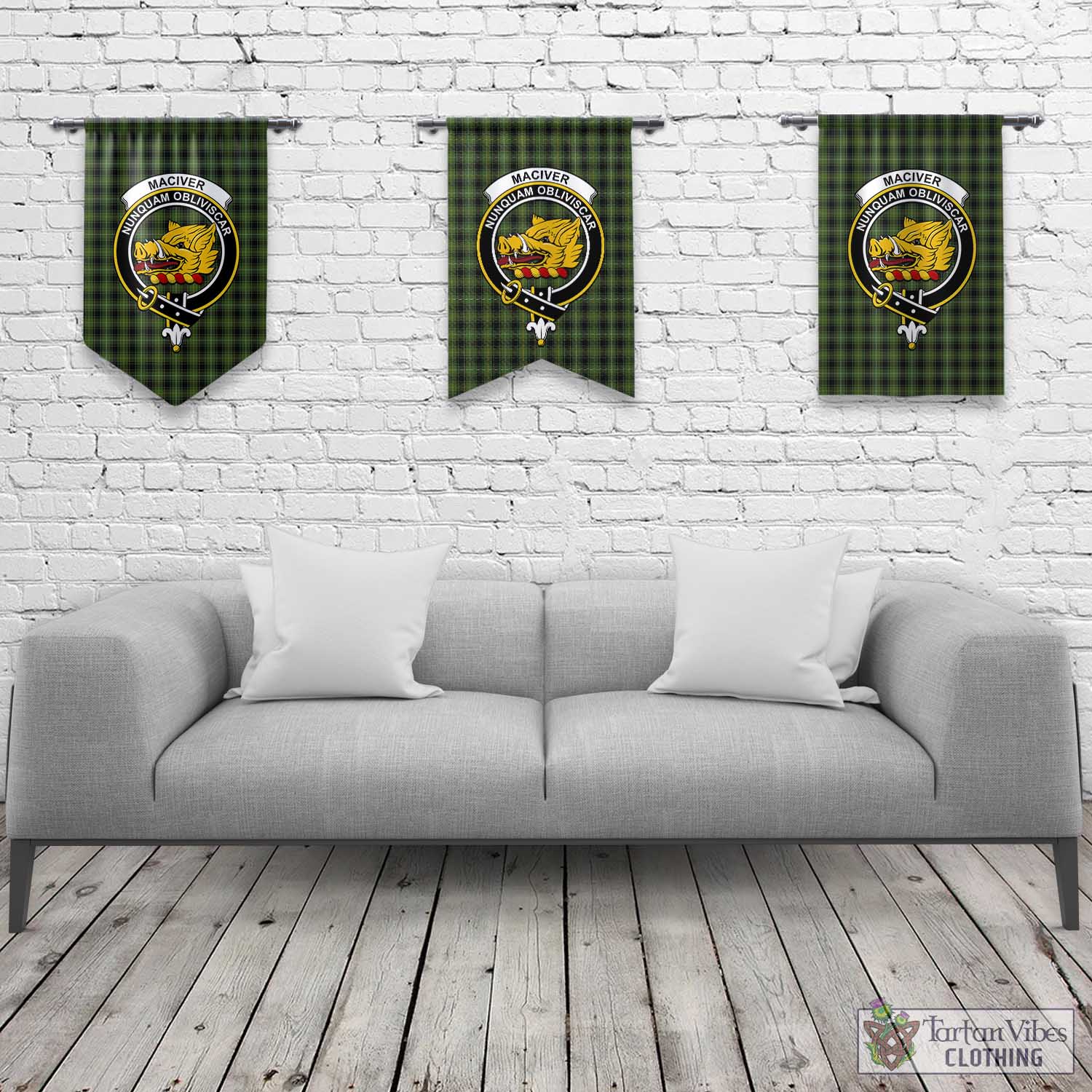 Tartan Vibes Clothing MacIver Hunting Tartan Gonfalon, Tartan Banner with Family Crest