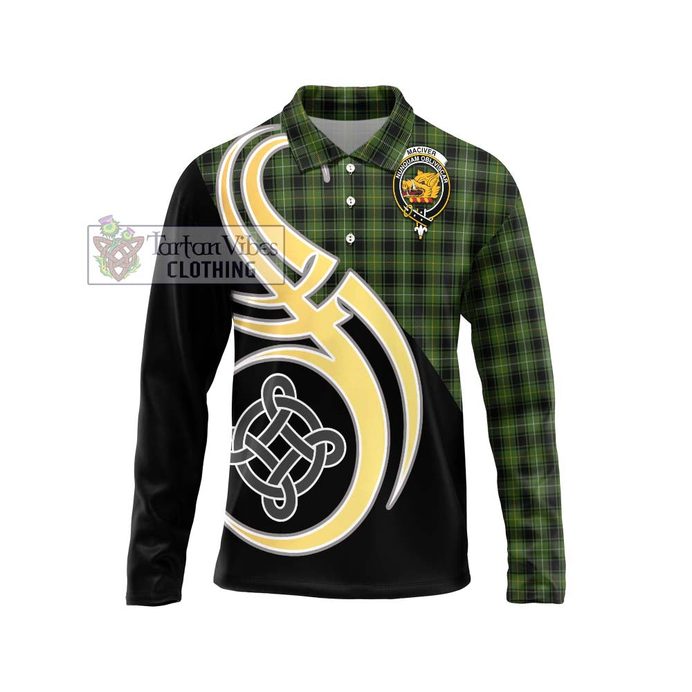 MacIver Hunting Tartan Long Sleeve Polo Shirt with Family Crest and Celtic Symbol Style Unisex - Tartan Vibes Clothing