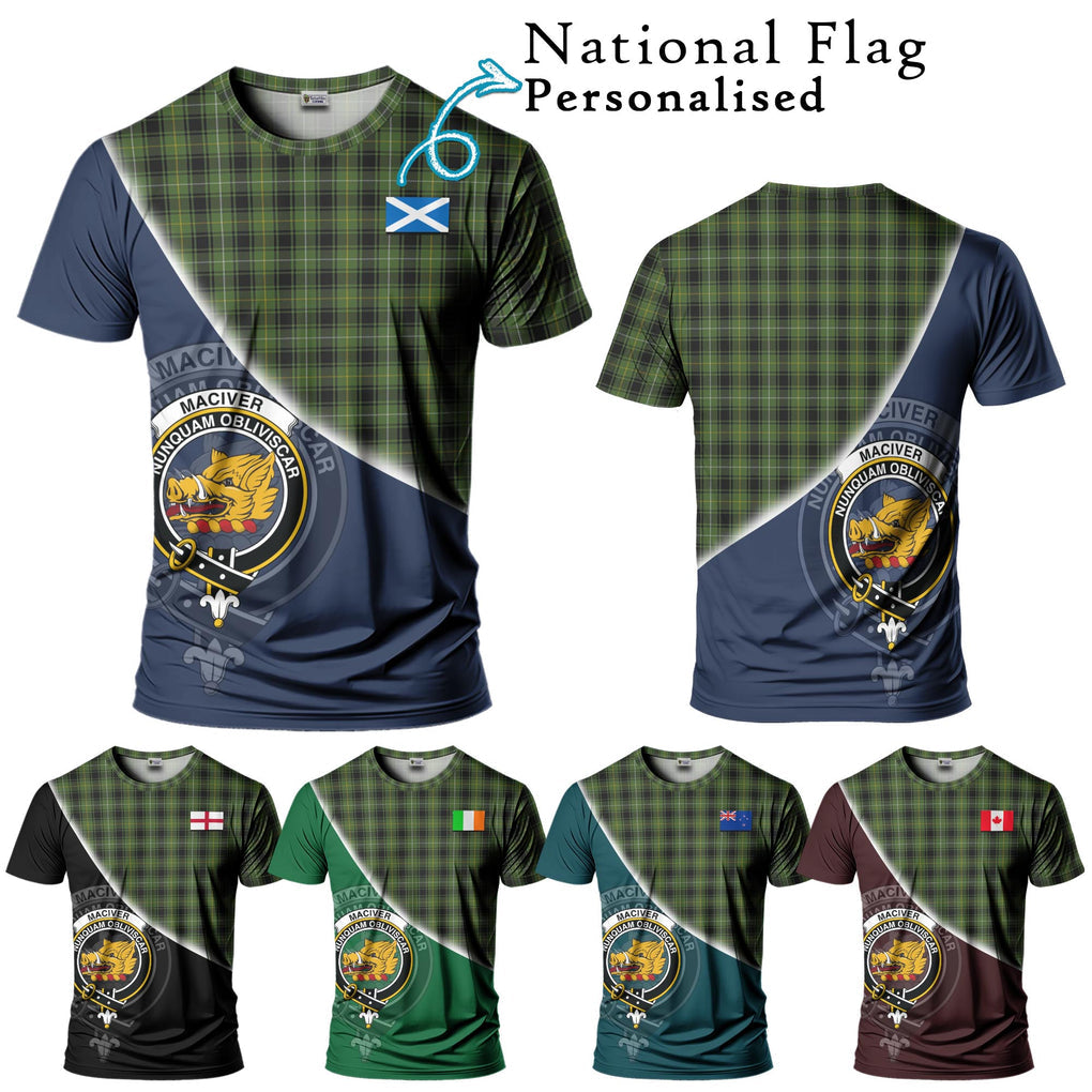 MacIver Hunting Tartan T-Shirt with Personalised National Flag and Family Crest Half Style Kid's Shirt - Tartanvibesclothing Shop