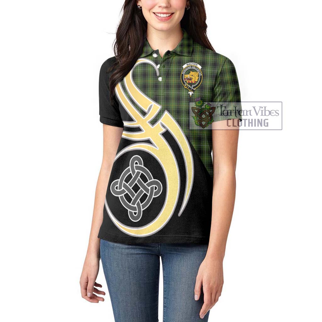 MacIver Hunting Tartan Women's Polo Shirt with Family Crest and Celtic Symbol Style Women - Tartan Vibes Clothing