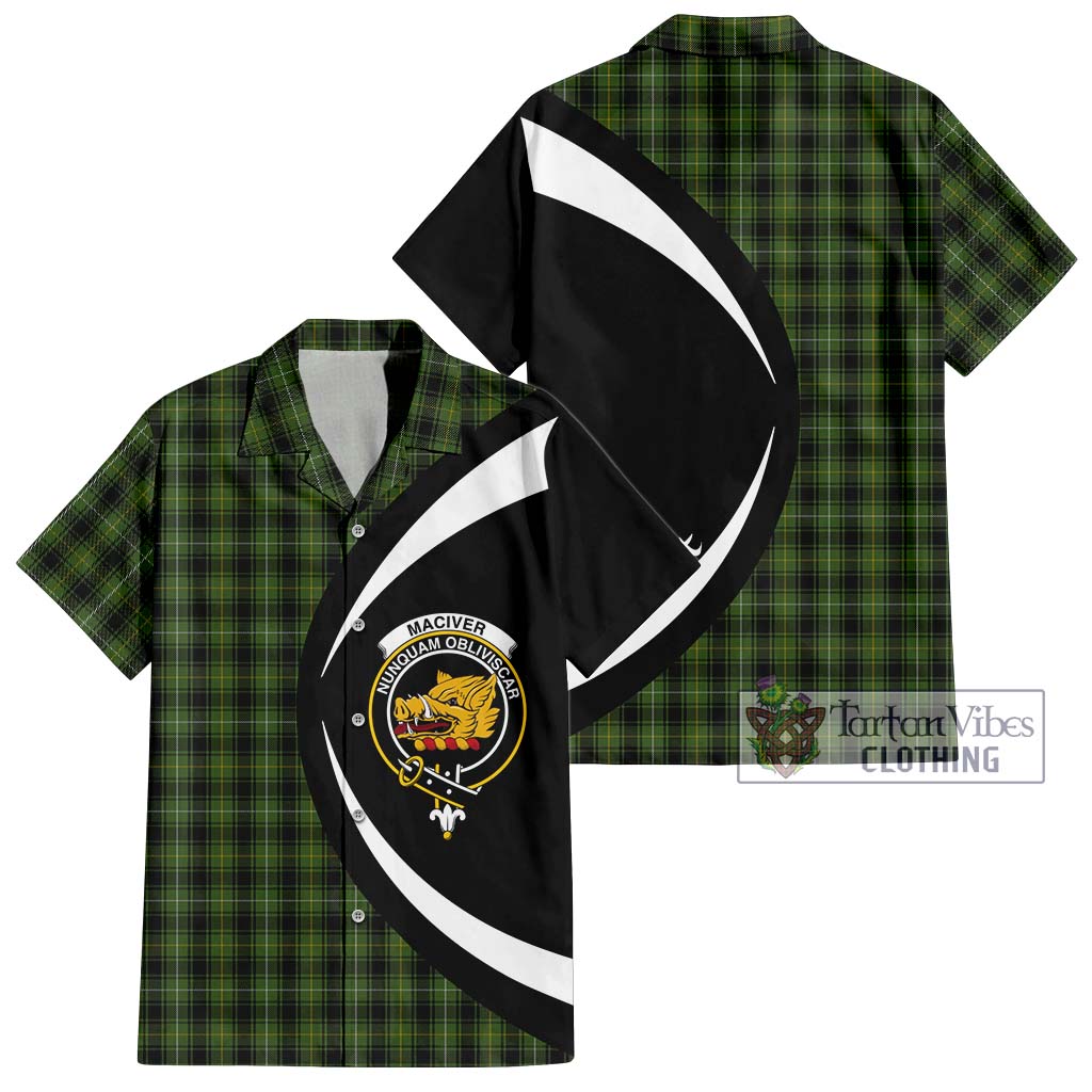 MacIver Hunting Tartan Short Sleeve Button Up with Family Crest Circle Style Kid - Tartan Vibes Clothing