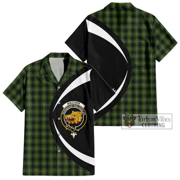 MacIver Hunting Tartan Short Sleeve Button Up with Family Crest Circle Style