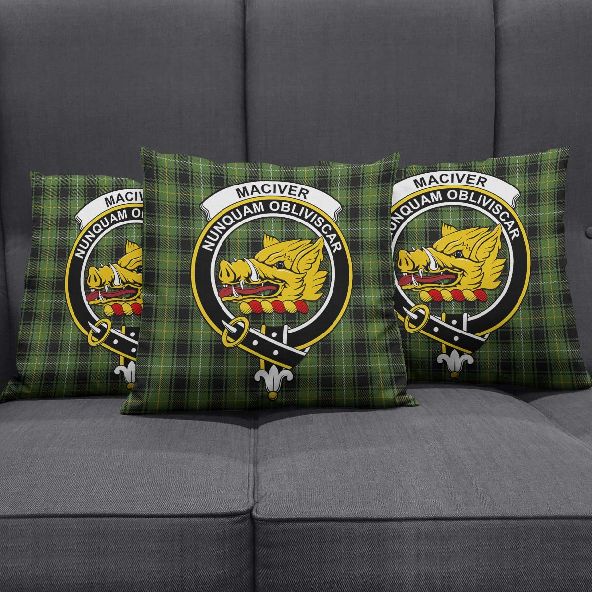 MacIver Hunting Tartan Pillow Cover with Family Crest Square Pillow Cover - Tartanvibesclothing