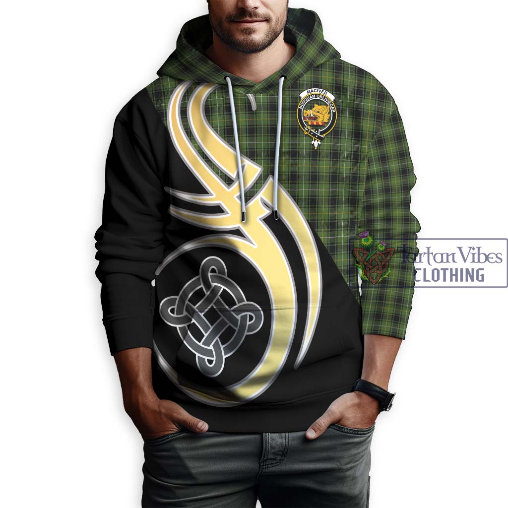 Tartan Vibes Clothing MacIver Hunting Tartan Hoodie with Family Crest and Celtic Symbol Style