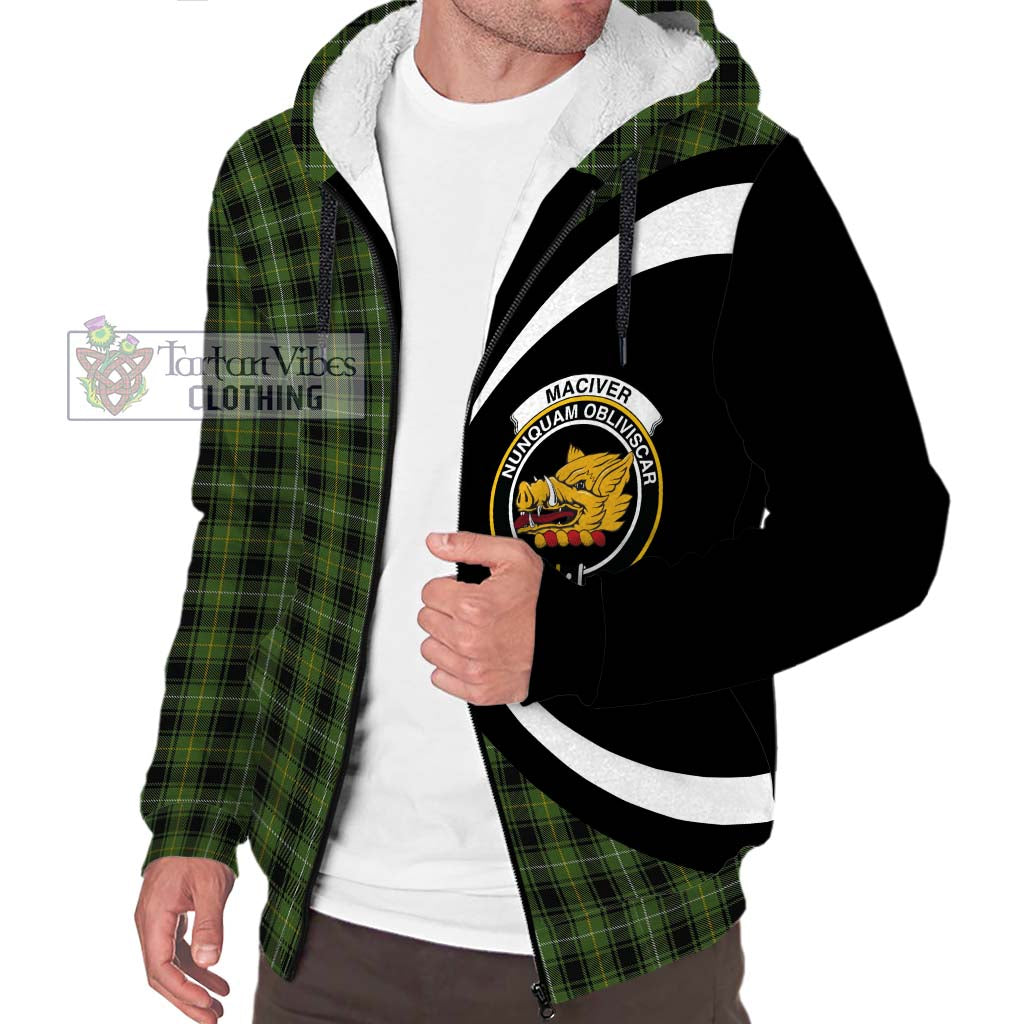 MacIver Hunting Tartan Sherpa Hoodie with Family Crest Circle Style Unisex S - Tartan Vibes Clothing