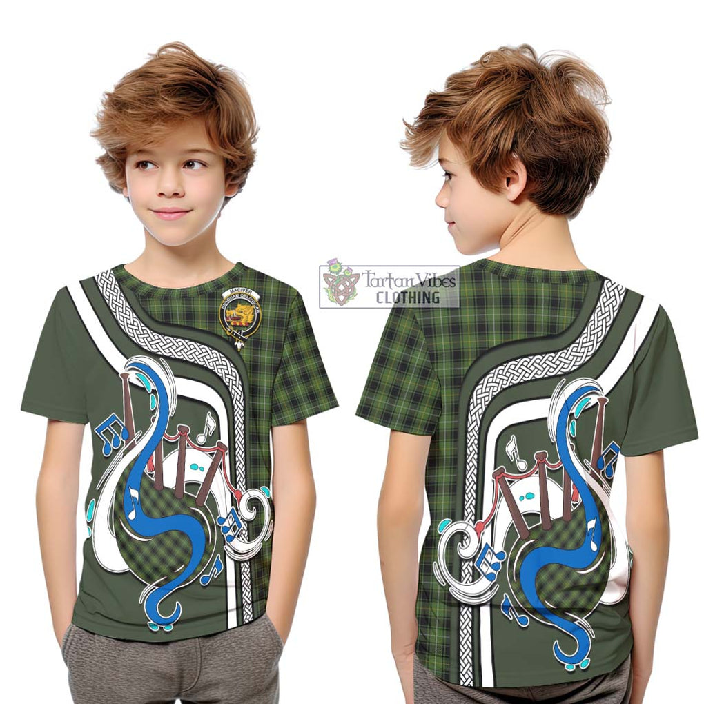 Tartan Vibes Clothing MacIver Hunting Tartan Kid T-Shirt with Epic Bagpipe Style